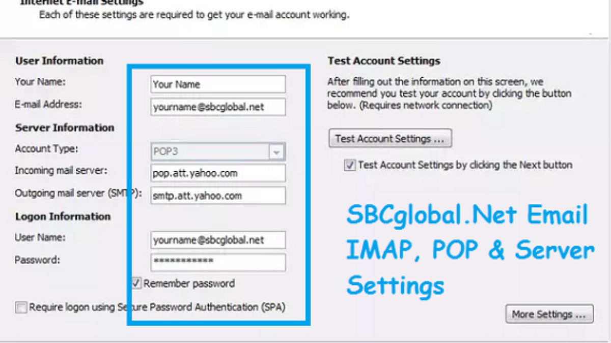 what is att email server settings