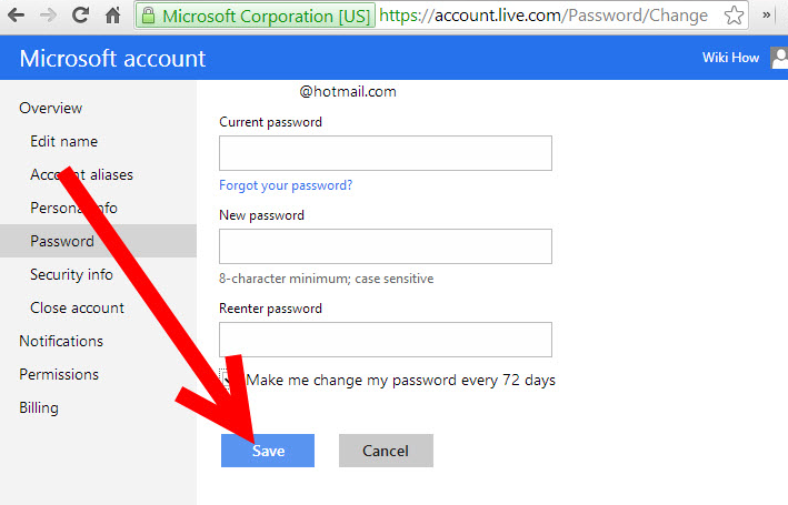 How To Change Hotmail Account Password