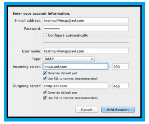 aol incoming mail server password